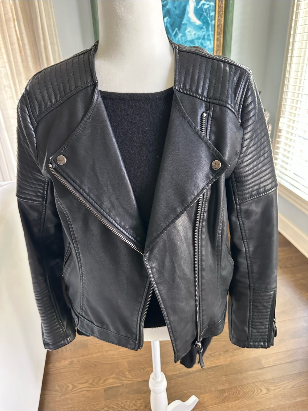 Topshop Black Quilted Faux Leather Moto Jacket